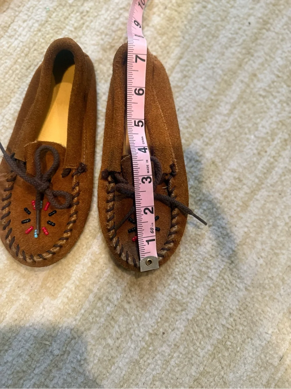 Brown Suede Beaded Moccasin Flats